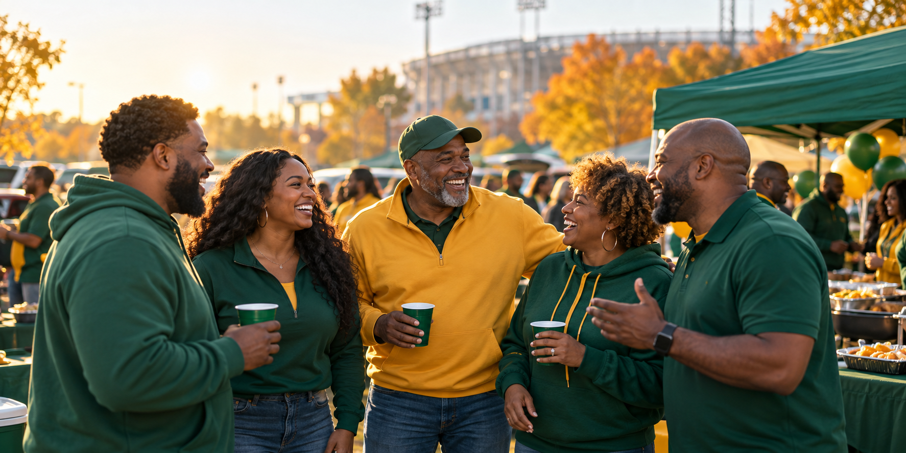 Alumni tailgate at golden hour